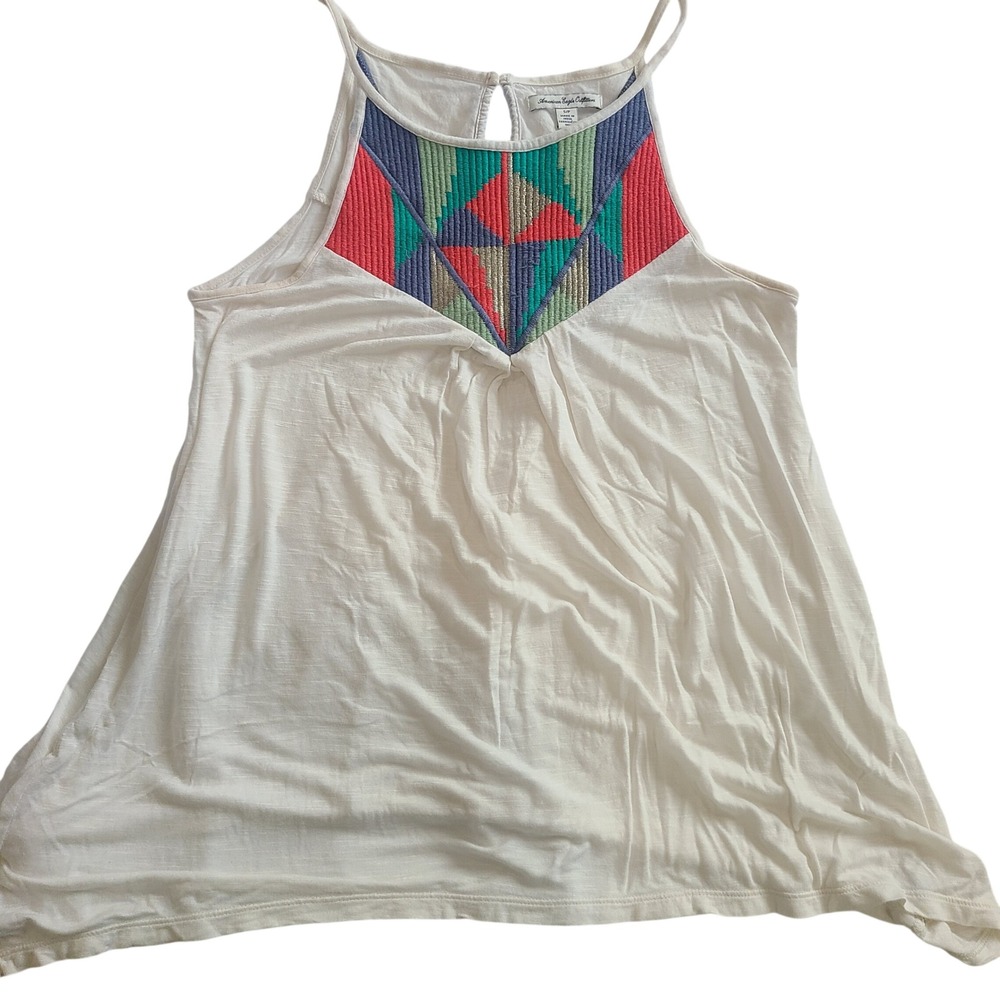 American Eagle Outfitters Boho Embroidered Tank Top‎ Small P Geometric Keyhole